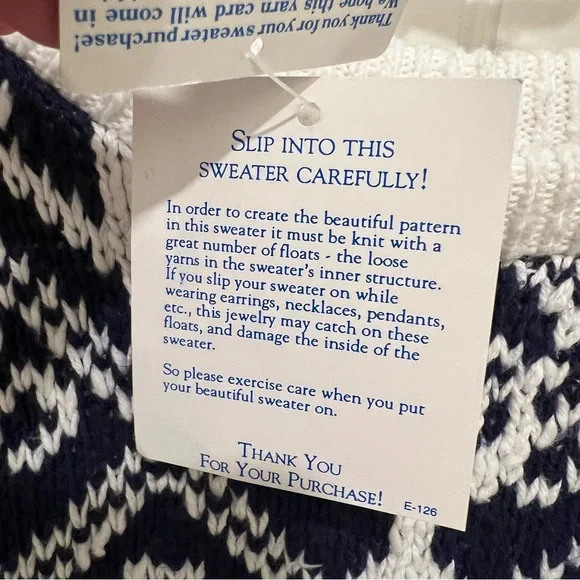 Lands' End Navy and White Anchor Sweater New Old Stock Nautical - Picture 4 of 8